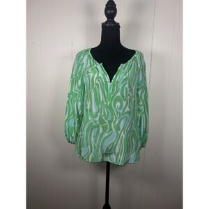 Lilly Pulitzer Sarabeth blouse in the green blue Finders Keepers Xs Silk